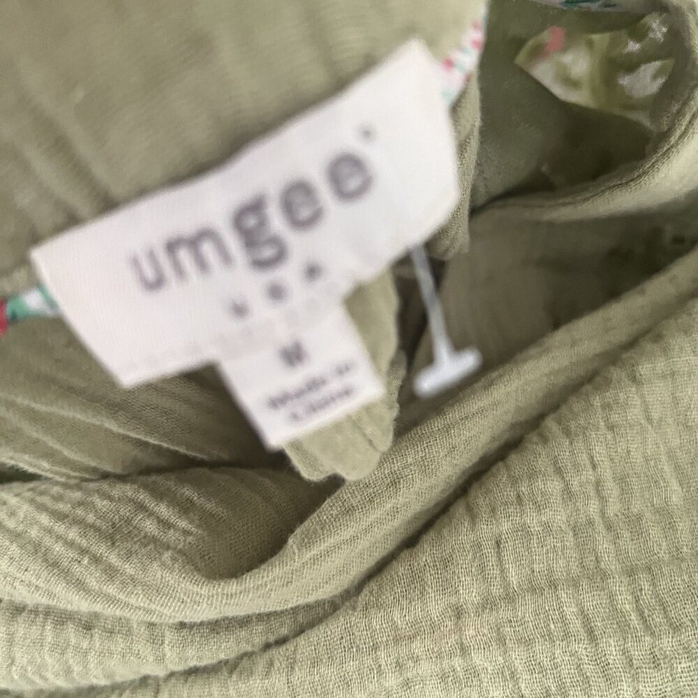 NEW Umgee Olive Green Mini Dress Puff Sleeve Swiss Dot MEDIUM Boho - Picture 15 of 15